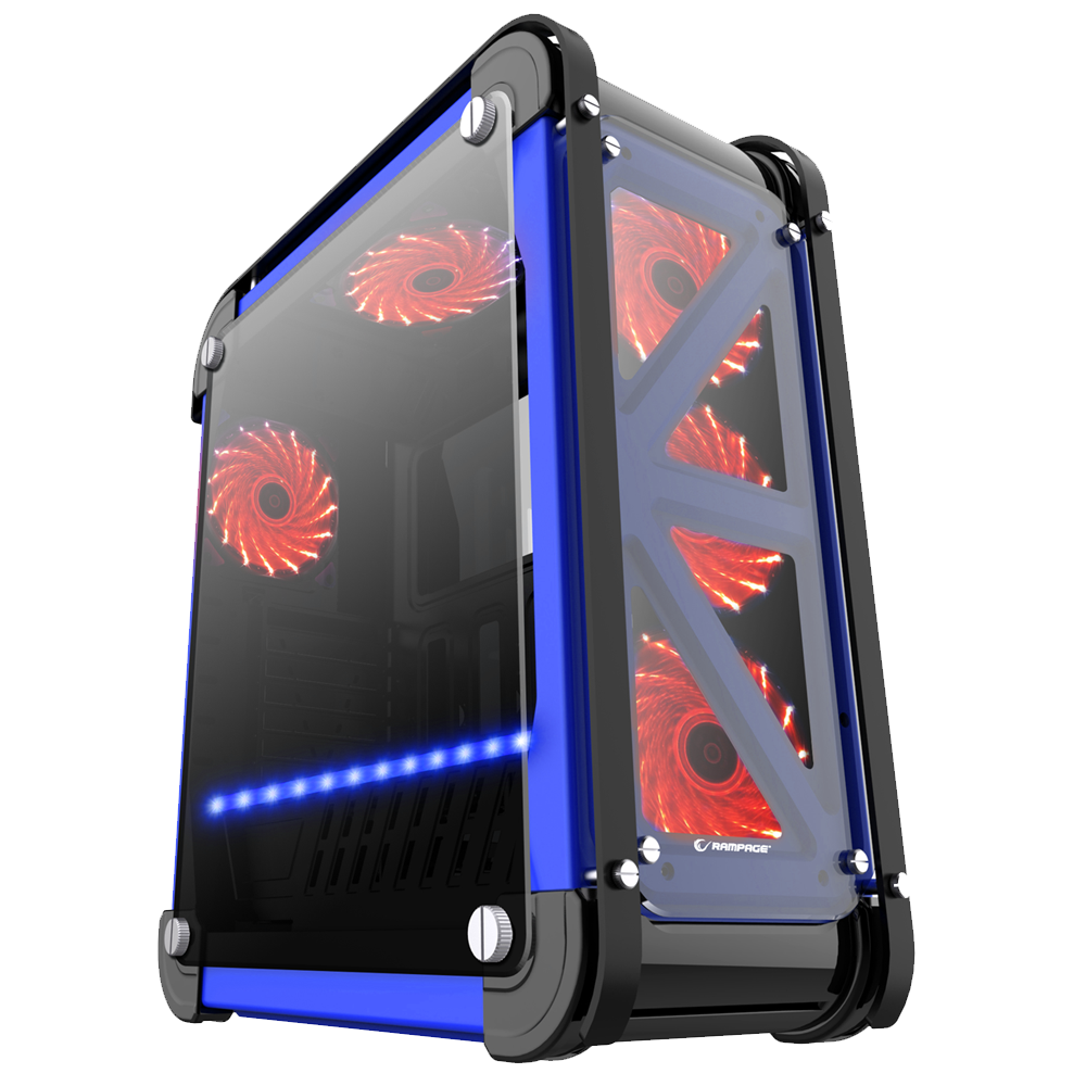 Castle 4x12cm RGB Fan Temper Glass Steel Body Gaming Case-Black/Blue ...