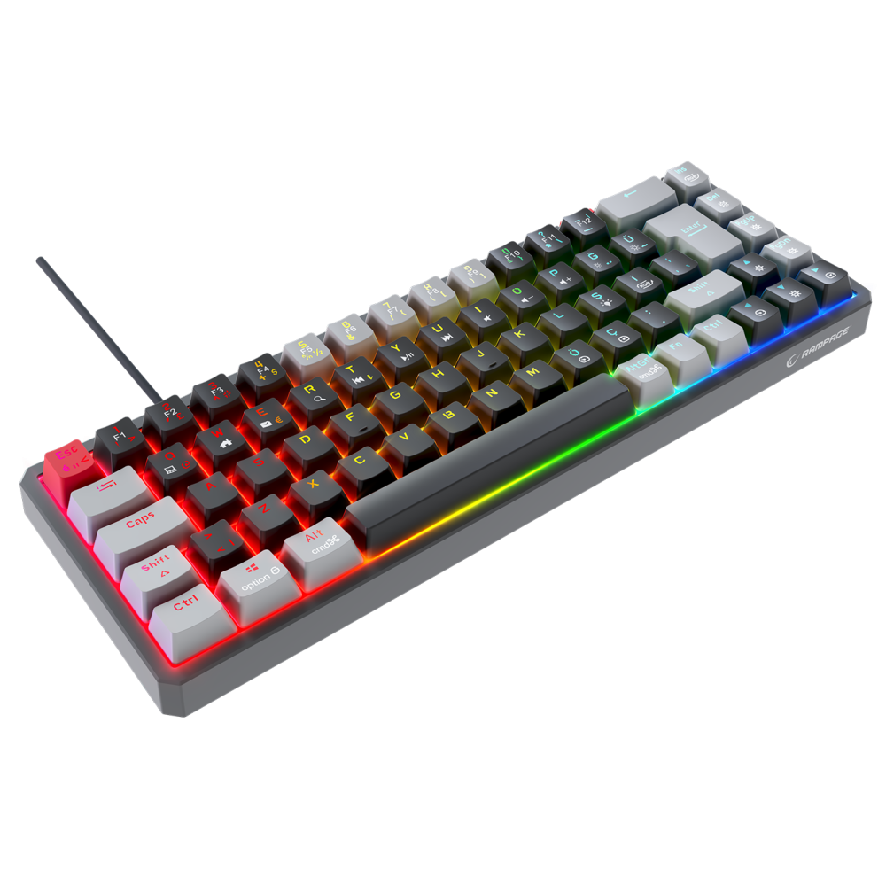 Rampage YORU MINI Siyah/Gri Type-C Bağlantılı OUTEMU Red Swich Q Mekanik Gaming Oyuncu Klavye RGB